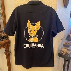 DICKIES Black Chihuahua Cerveza Graphic Button Short Sleeve Top Size Large